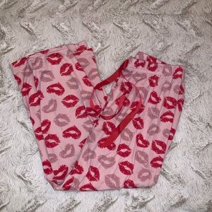 Pink Lip-Print Pajama Pants with Red Trim